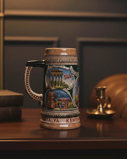 Hand-Painted German Ceramic Beer Stein Mug – Vintage Ornamental Collectible Beer Mug with Traditional Relief Design