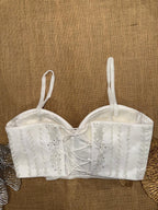 White Silk Embroidered Sweetheart Blouse | Padded Bridal Corset Top with Back Dori | Hand Beaded Sequin Work
